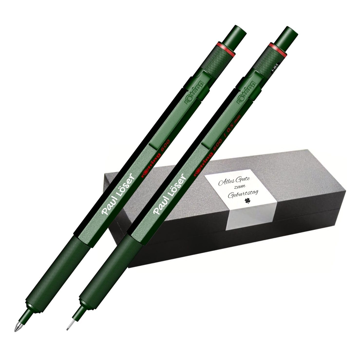 rOtring Set di 600 penne a sfera e portamine meccaniche con incisione, set di scrittura in metallo di alta qualità, personalizzabile, con custodia, regalo per ufficio, studio e tecnica (verde)