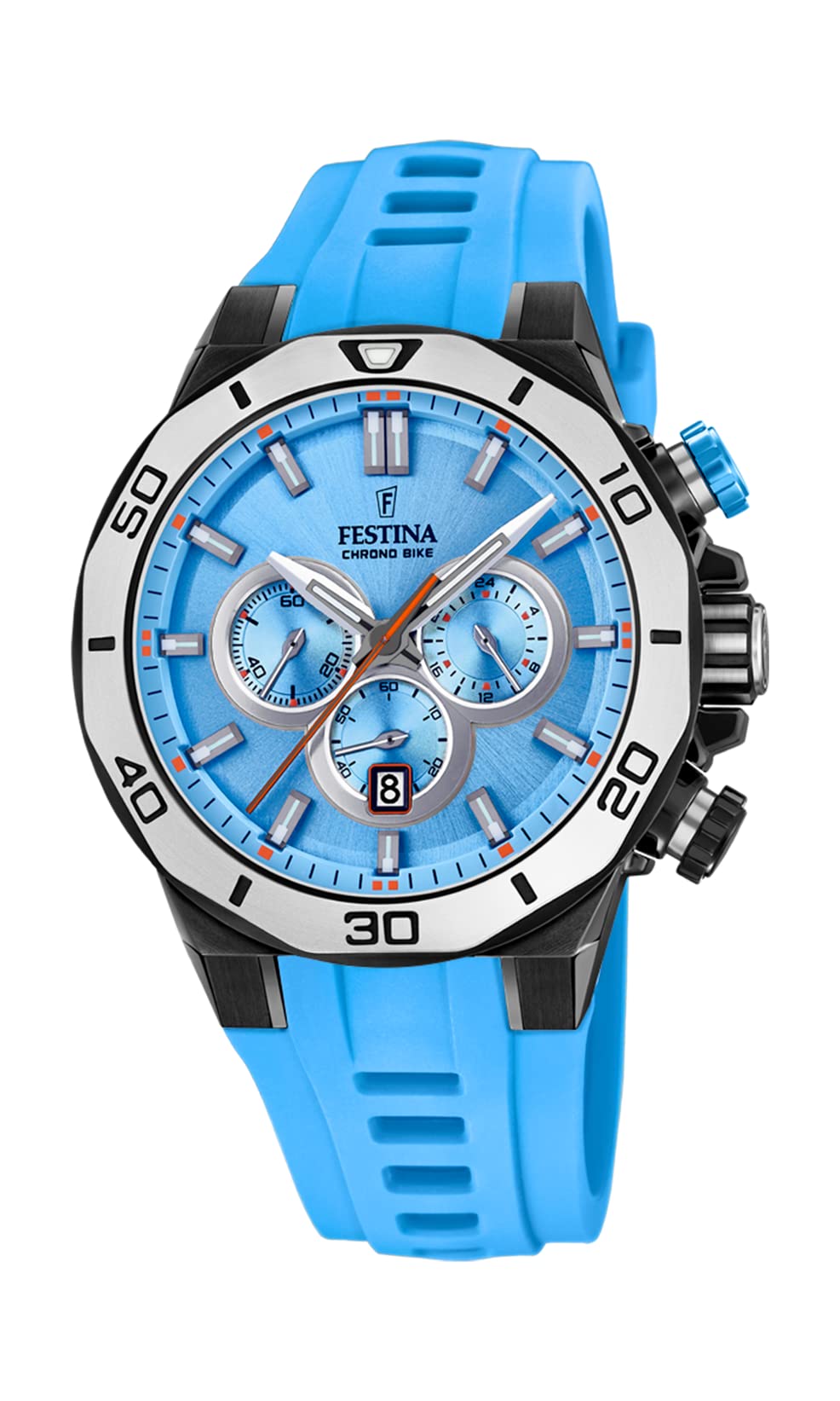 FestinaReloj Modelo F20450/6 de la colección Chrono Sport, Caja de 44 mm Correa de Caucho Azul Claro para Caballero