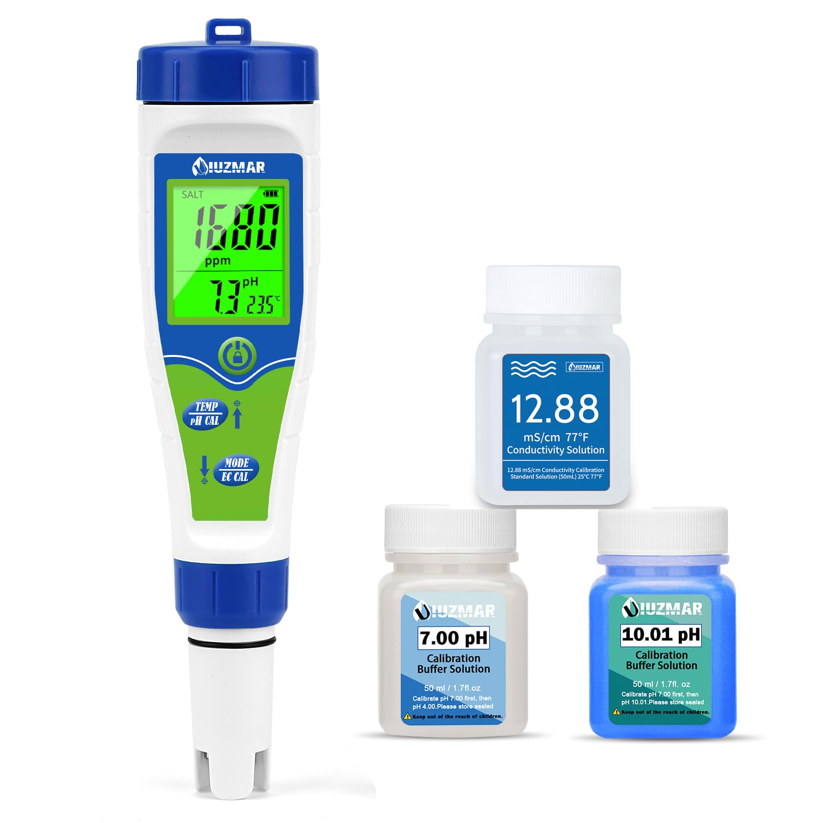 UIUZMAR Miernik soli do basenu, test soli pH EC TDS Temp 5 w 1 do basenu solnego, akwarium, miernika soli pH do basenu ze słoną wodą