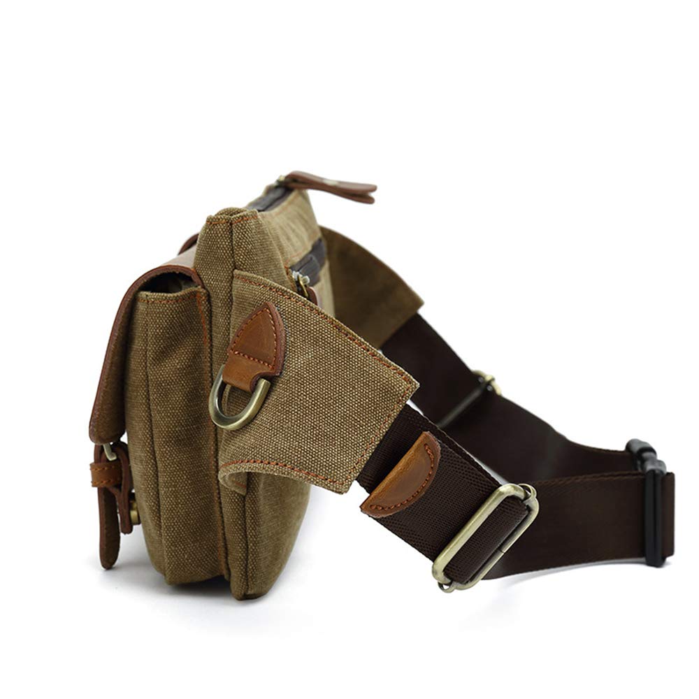 Unisex Canvas Waist Bag Mens Womens Running Sling Backpack Crossbody Belt Bag Fanny Packs Outdoors (Coffee)