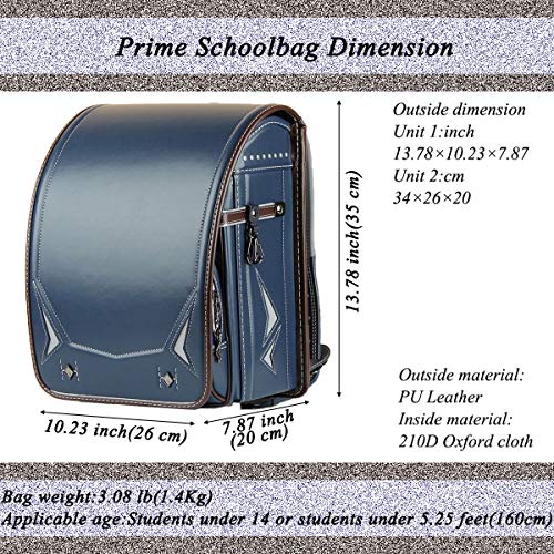randoseru Embroidery pattern luxury bags japanese lighten up backpack PU leather【lightning pattern Blue-brown】2
