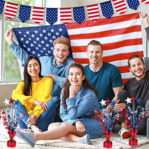 Image of Qunclay 9 Pcs 4th of July Decorations Metallic Patriotic Decorations Blue Red White Star Centerpieces for Tables Independence Day Celebration Supplies Decor for Memorial Day