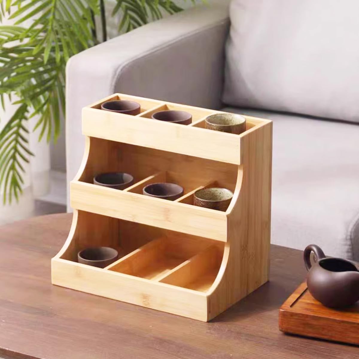 Bamboo Tea Organizer, 3-Tier Tea Bag Organizer for Cabinet,Vertical Tea Bag Holder for Tea Storage for Home, Office or Café Coffee Capsules, Creamer, Sweetener, Sugar, YTBH-8359