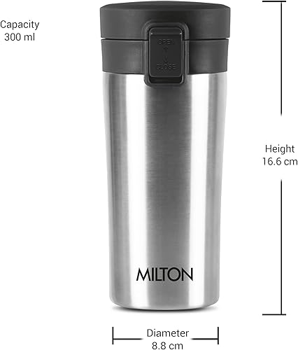 Miniatura 7 de Milton Taza de café aislada con tapa (10 oz) 10.1 fl oz, taza de viaje, a prueba de derrames, a prueba de fugas, tazas térmicas de acero inoxidable