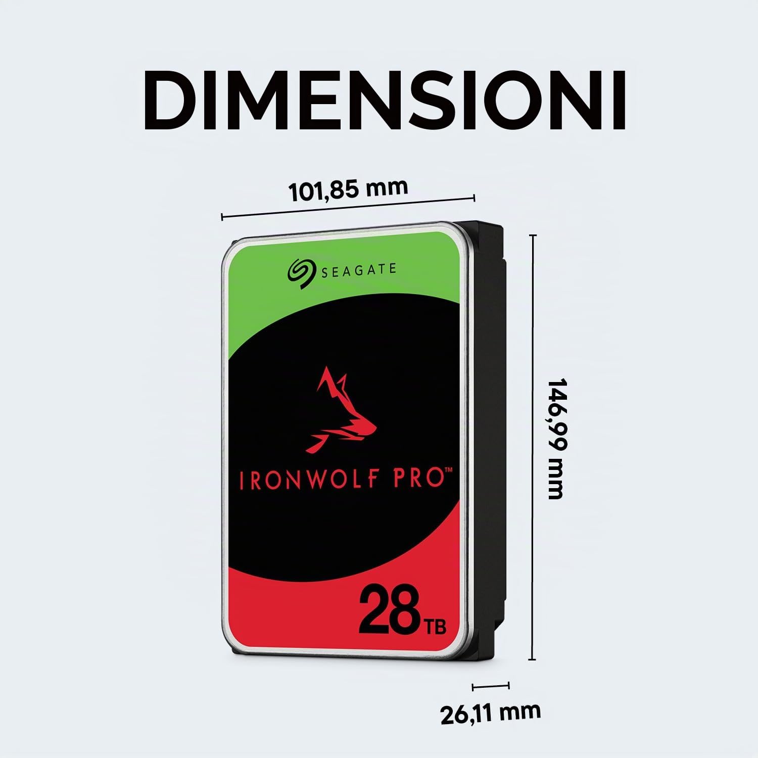 Seagate IronWolf Pro - Disco rigido interno NAS da 28 TB, 3,5", 7200 giri/min, CMR, 512 MB di cache, SATA 6 GB/S, incl. Rescue Service ST28000NT00