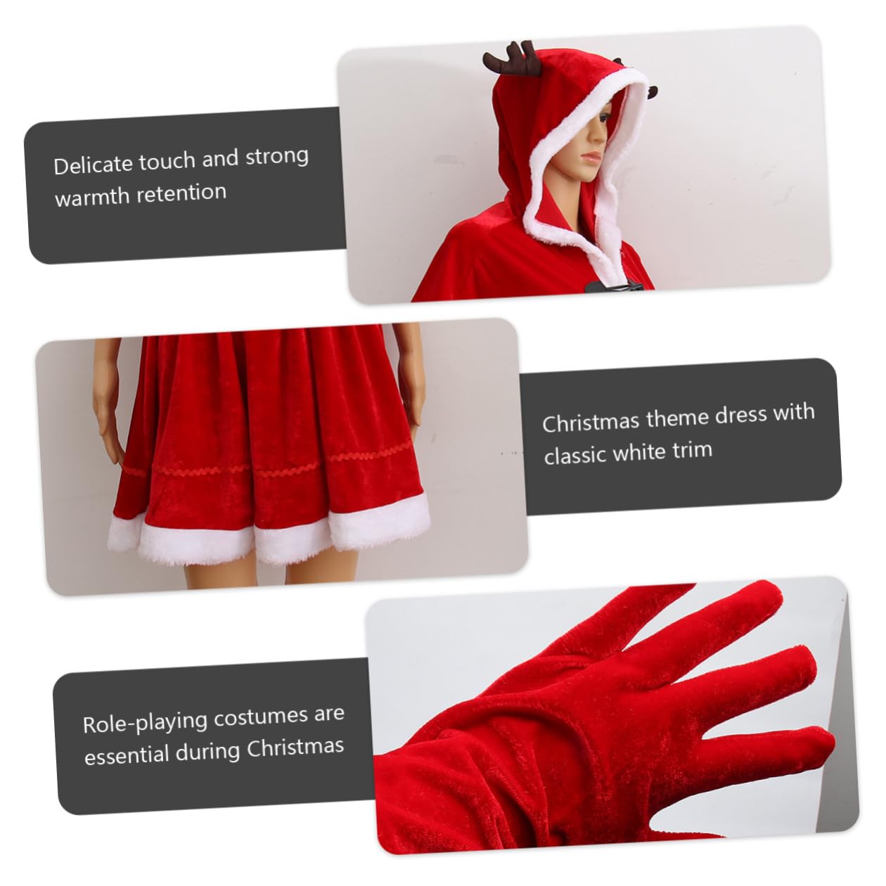 Housoutil Abito Natalizio per Bambina in Poliestere Rosso Tessuto Confortevole e Alta Ritenzione di Calore, Costume Adorabile per Festa di Vigilia di Natale