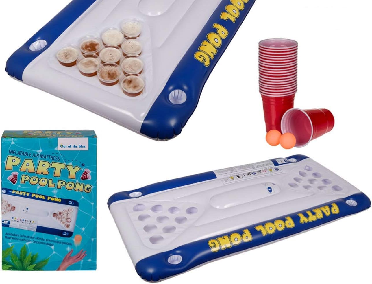 Matelas gonflable piscine pong avec 20 gobelets stables pour lancers de précision