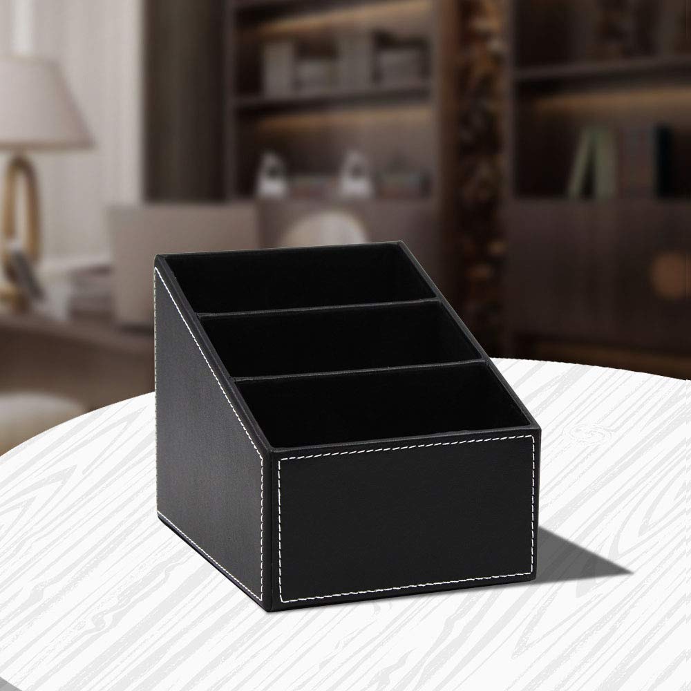 1 Pezzi Organizer da Scrivania Ordinato, Supporto per Telecomando In Pelle PU, Pelle Portaoggetti da Scrivania, 3 Scomparti Pelle Multifunzione Porta Penna per Penne, Matite (Nero)