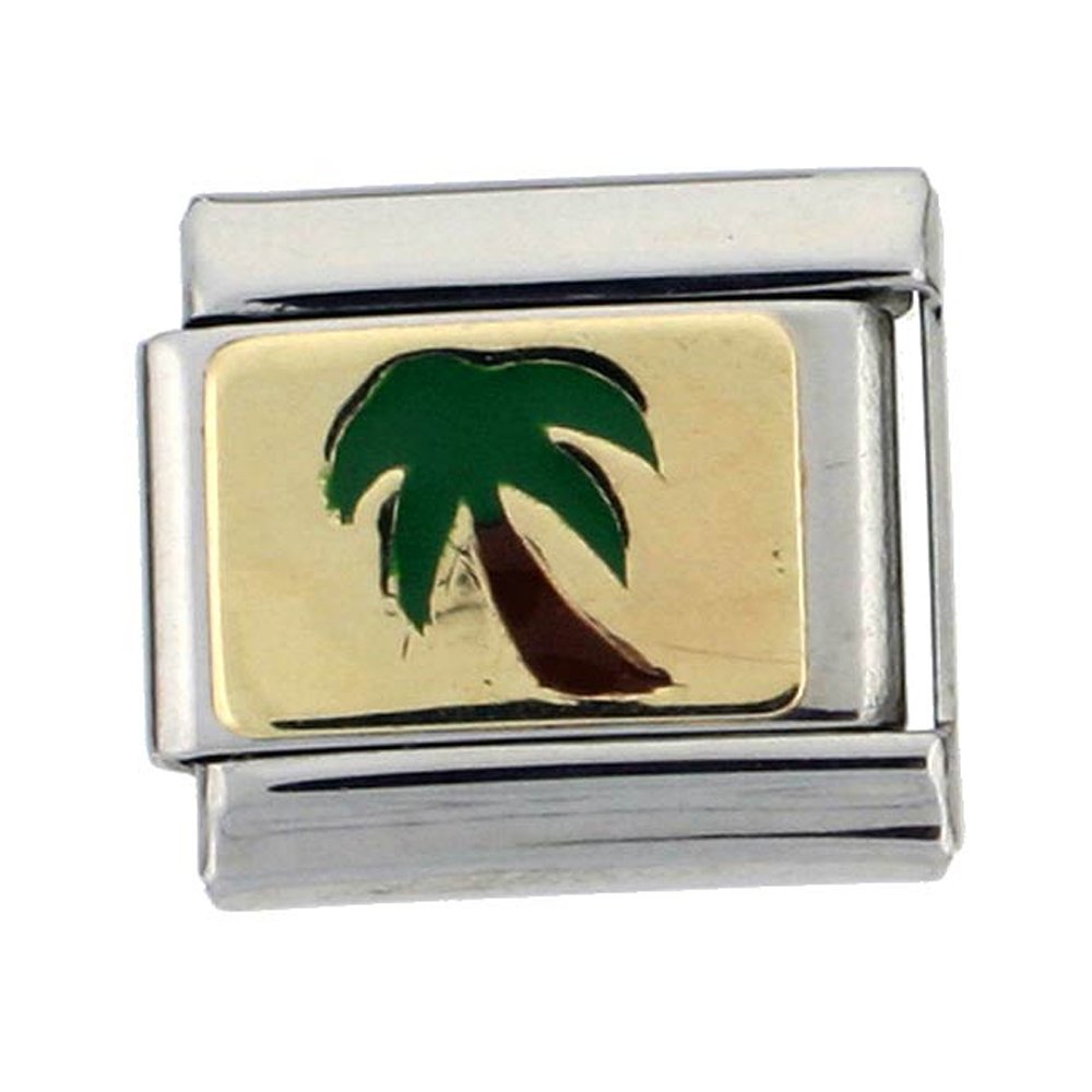 Sabrina Silver Stainless Steel 18k Gold Palm Tree Charm for Italian Charm Bracelets