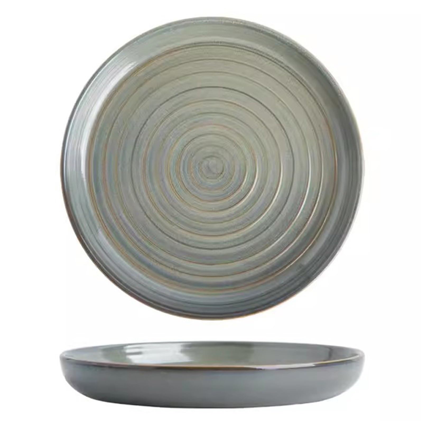 Stoneware 1Pc Dinner Plate, Reactive Glaze Green 8/10in Salad/Fruit/Snack/Big Plate, Ceramic Crockery in Vintage Look (Size : 10in)