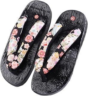 Women's Floral Print Casual Cosplay Cartoon Traditional Kimono Clogs Japanese Wooden Geta Flip Flops Sandals