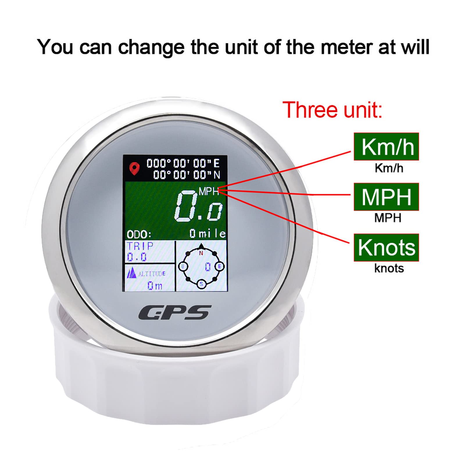 85mm Velocímetro GPS TFT Ajustable Mph Nudos Km/h Velocímetro odómetro digital con antena GPS para Barco Coche Autocaravana RV