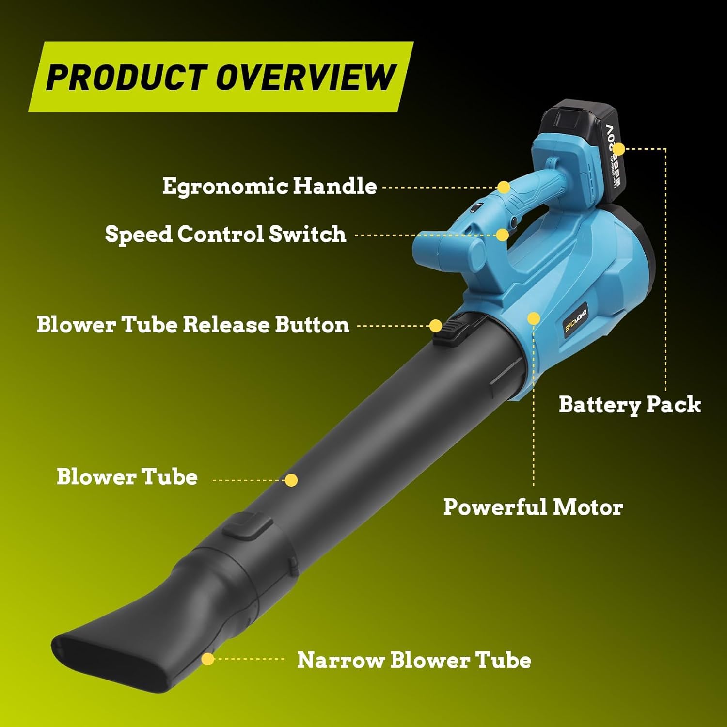 Soffiatore per foglie senza fili, trituratore leggero 24000 giri/min, 6 marce di regolazione, aspiratore e trituratore per foglie con batterie e caricabatteria per la rimozione delle foglie, in giar