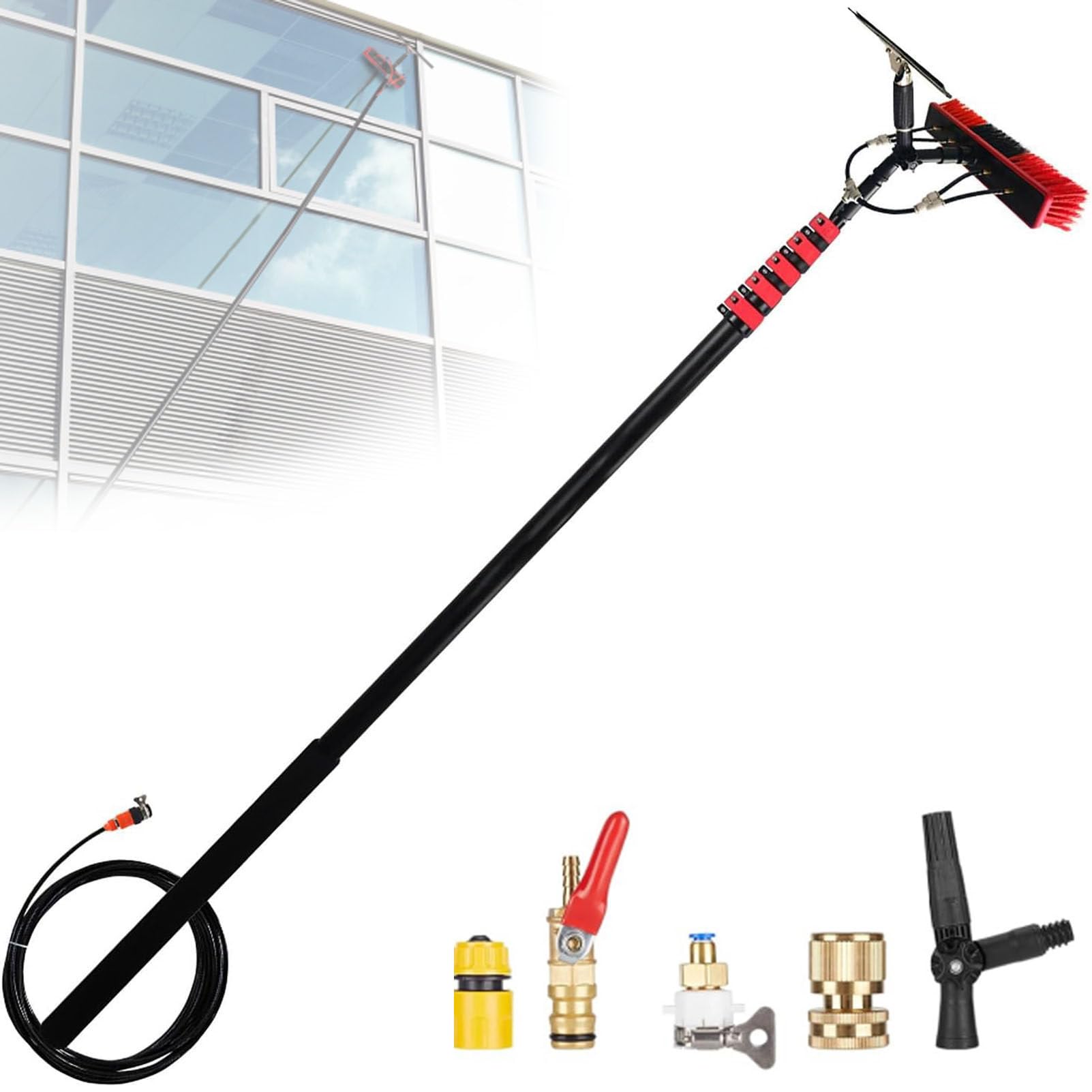 OLSKFUH Solar Cleaning Pole 20Ft Telescopic Water Fed Brush & Squeegee Kit For Outdoor Solar Panel Cleaning Conservatory Roof Maintenance 35Cm-6M Reach,35cm-6m/20ft