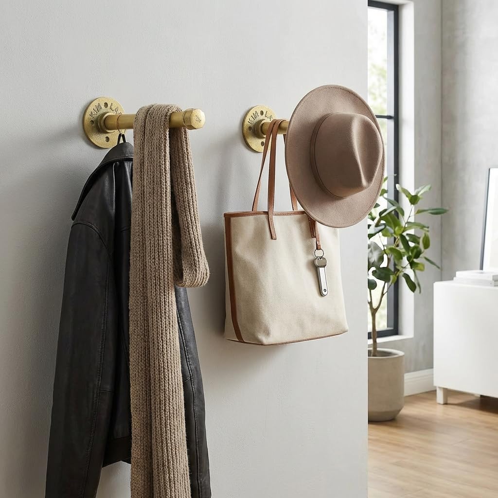 Wall Mounted Clothes Rack, Heavy Duty Industrial Pipe Clothes Rack, DIY Closet Rod & Garment Hanging Bar for Wardrobe Organization (2 Pack) (10in)
