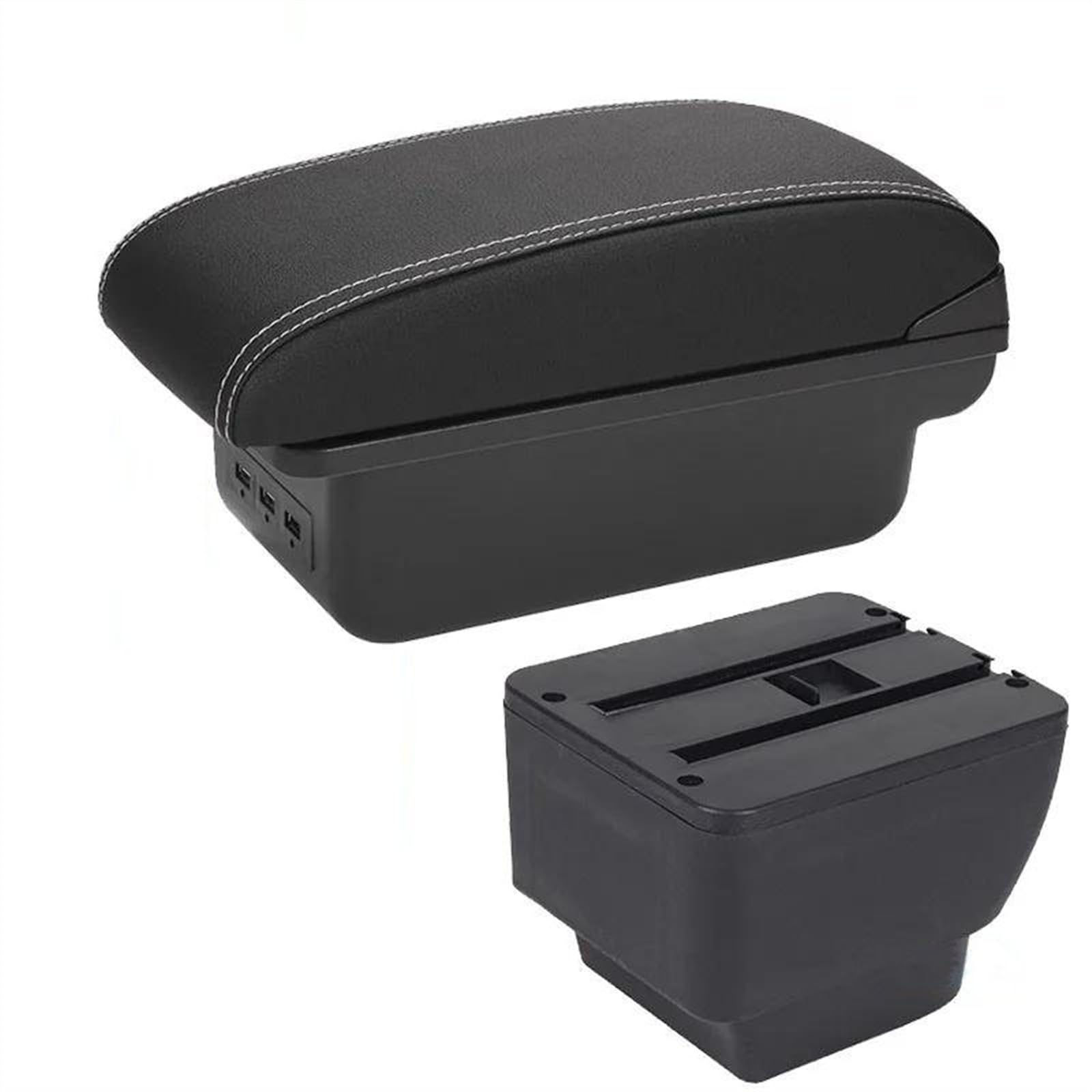 NMJLQW Storage Rack Car Armrest Box Retrofit Parts Storage Box Car Interior Parts Accessories For MAZDA 2 Demio(3 Black white 3USB)