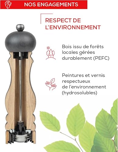 PEUGEOT - Moulin à Sel Paris u'Select 22 cm - 6 Réglages de Moutures - Innovation Sel Glace, Mécanisme Zirlion - En Bois Labellisé PEFC - Fabrication Française - Coloris Naturel - 5