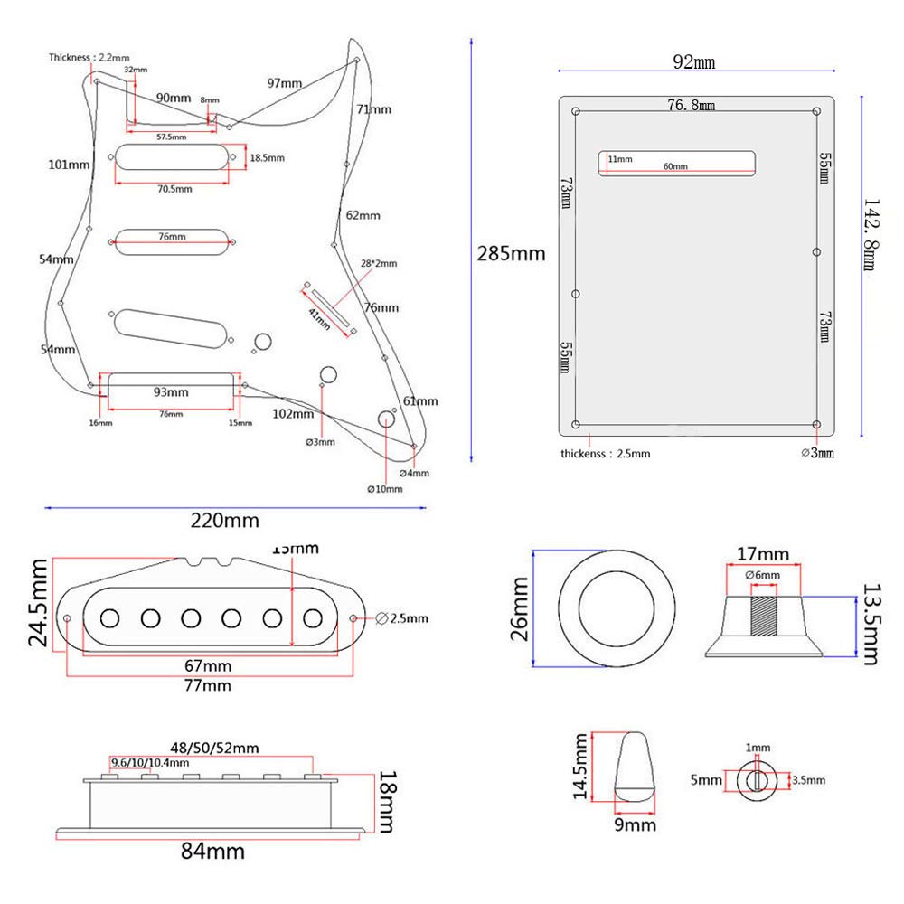ST Style Gitara Elektryczna Pełny Zestaw Akcesoriów DIY Zawiera Wstępnie okablowane przetworniki Pickguard Bridge SSS i akcesoria