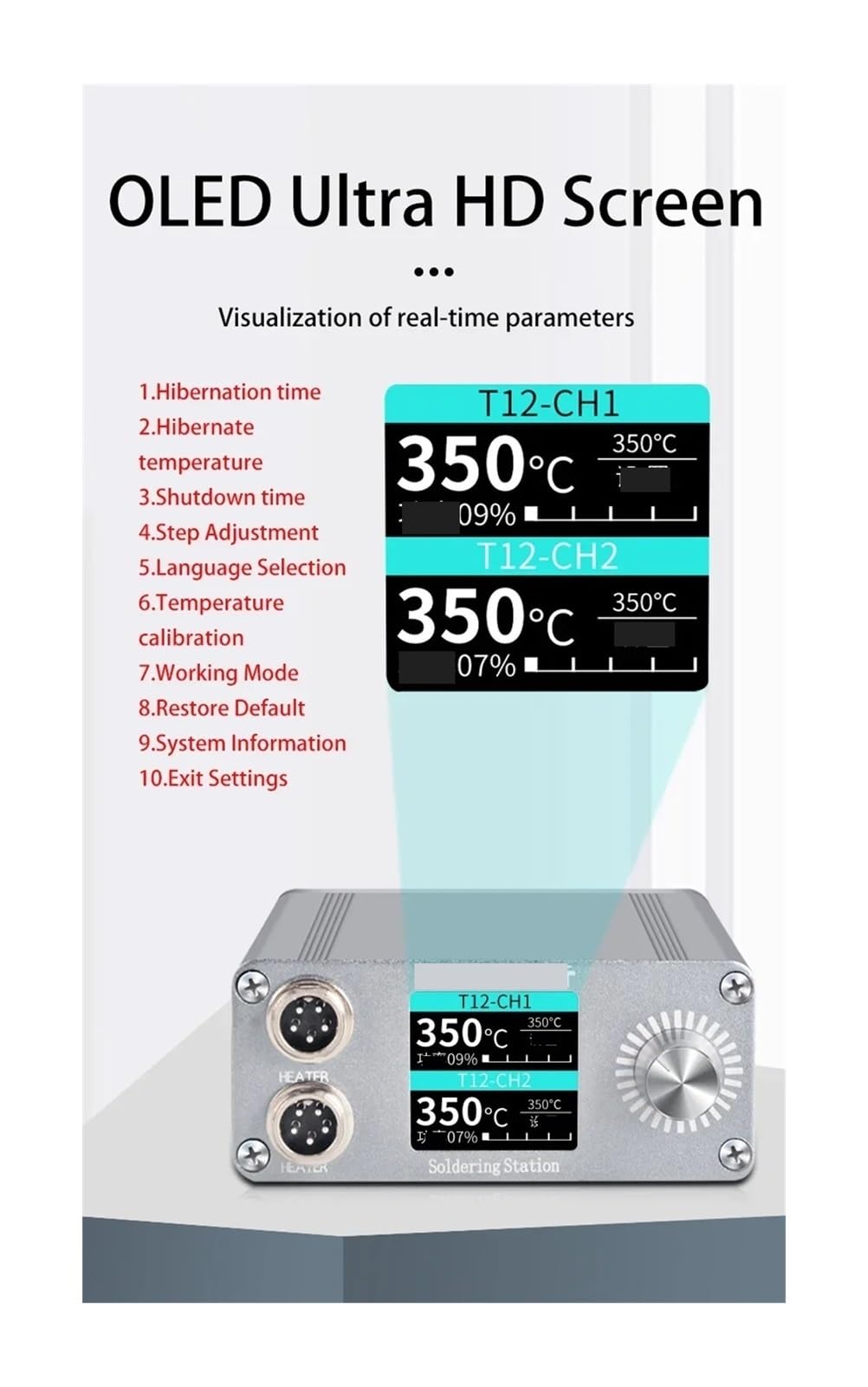 Cyfrowa stacja lutownicza T12-X2, dwa uchwyty, wyświetlacz OLED, lutownica cyfrowa, układ STM 32, automatyczne uśpienie, oszczędzanie energii(Solder station 1S)