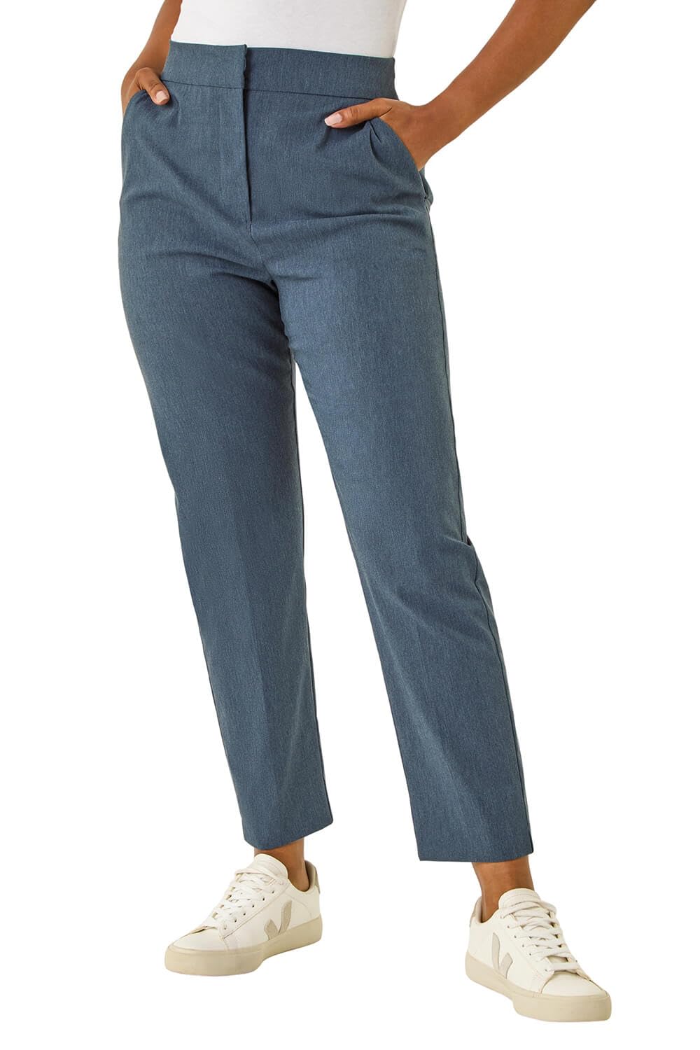 Roman Women's Petite Bengaline Smart Stretch Trouser in Blue | Size: 14
