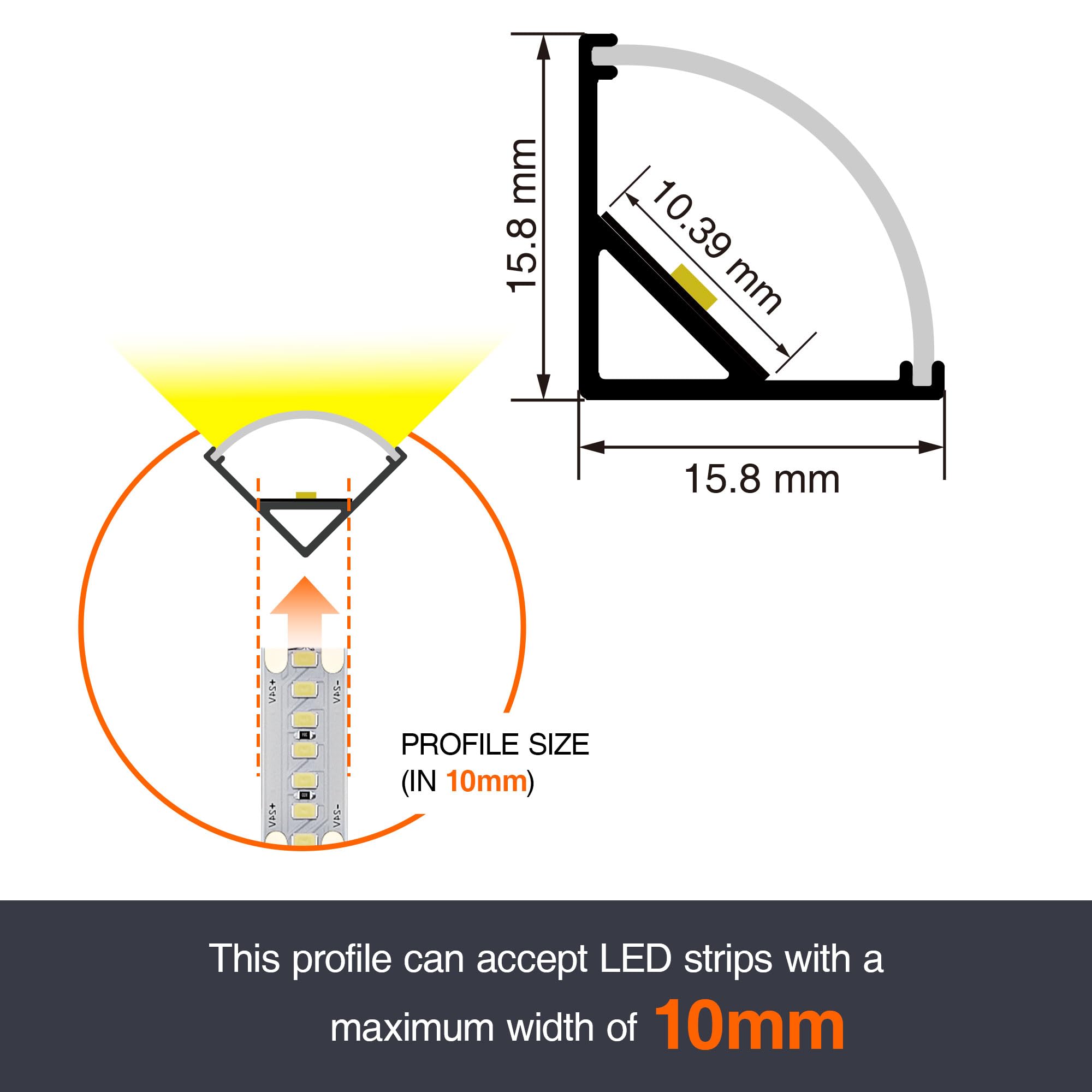 Profil aluminiowy LED, 2 m x 30 mm, profil aluminiowy do taśm LED/taśm, profil narożny 45 stopni, kanał, dyfuzor z mleczną białą pokrywą, zaślepki, klipsy montażowe, profil L z tworzywa