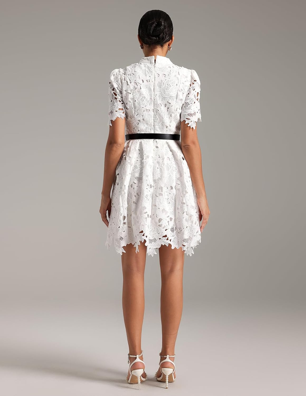 BELLA BARNETT Midi Lace Dress White Hollow Out Dress