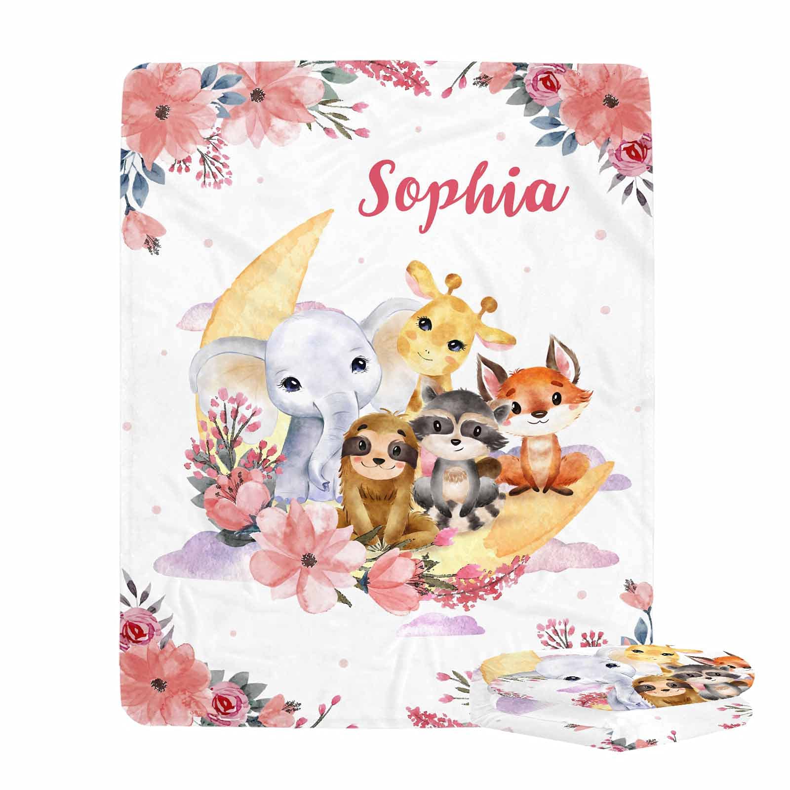 ABERPOR Personalized Baby Blankets For Girls,Soft Animals Customized Baby Blanket For Kids,Personalized Newborn Baby Gifts And Toddler Blanket,Adults Personalized Flannel Blankets With Name