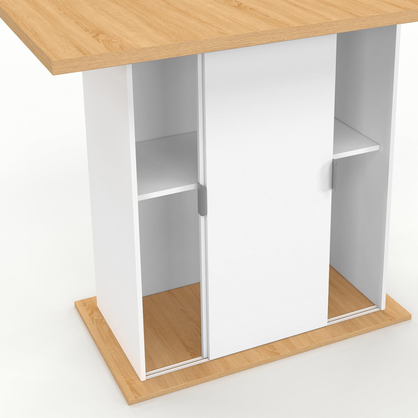 IDMarket - Ilot Central 4 Personnes Paxton 110 cm Pied Central avec Rangement Bois Blanc avec Plan de Travail façon hêtre