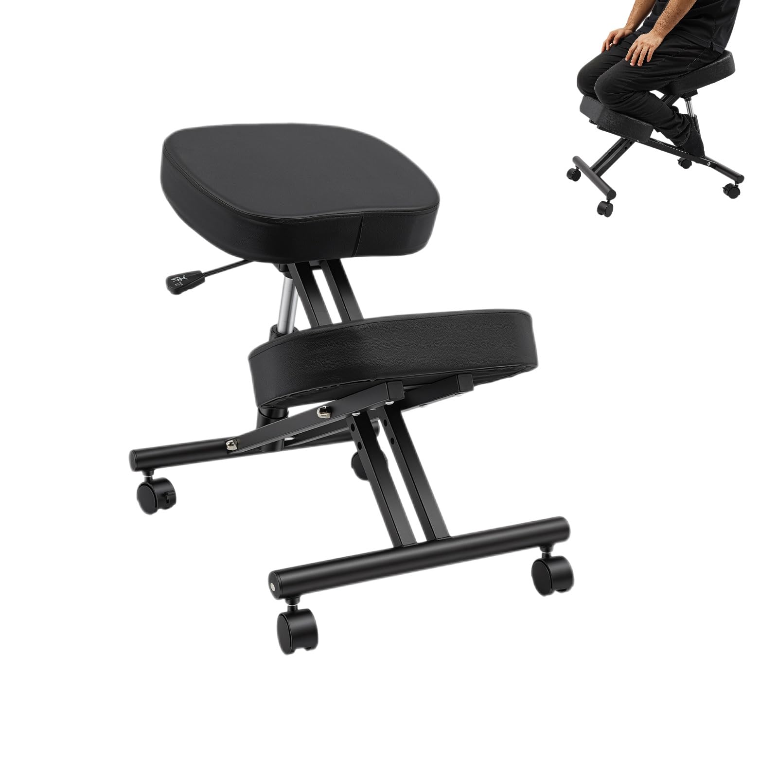 Chaise genoux, ergonomique, avec roulettes et réglage de la hauteur, capacité de charge de 100 kg, chaise de bureau, pour correction de la posture, tabouret avec coussin d'assise respirant