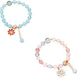 Fuqimanman2020 5 Pcs Colorful Flower Charm Bracelets Set Handmade Crystal Beaded Daisy Bracelets for Women Jewelry