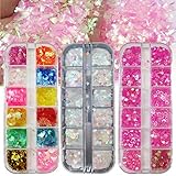 Iridescent Chunky Glitter Nail Sequins Nail Art Decoration Kit, Festival Face Painting Makeup Body Glitters, Star Heart Moon Rainbow Ice Flake Confetti Glitter Flakes (Glitter C)