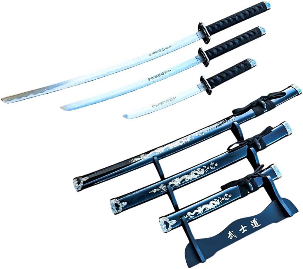 3 Pc Japanese Samurai Katana Sword Set Ninja