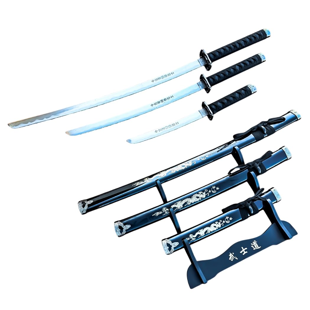 3 Pc Japanese Samurai Katana Sword Set Ninja
