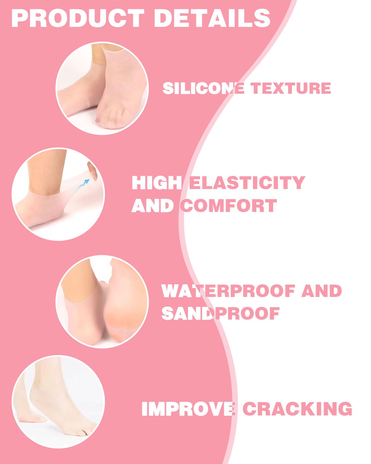 2 pary silikonowych skarpet dla kobiet, miękkie skarpety żelowe, nawilżające skarpety spa dla popękanych stóp dla kobiet, dziewcząt, stóp, spa, pedicure
