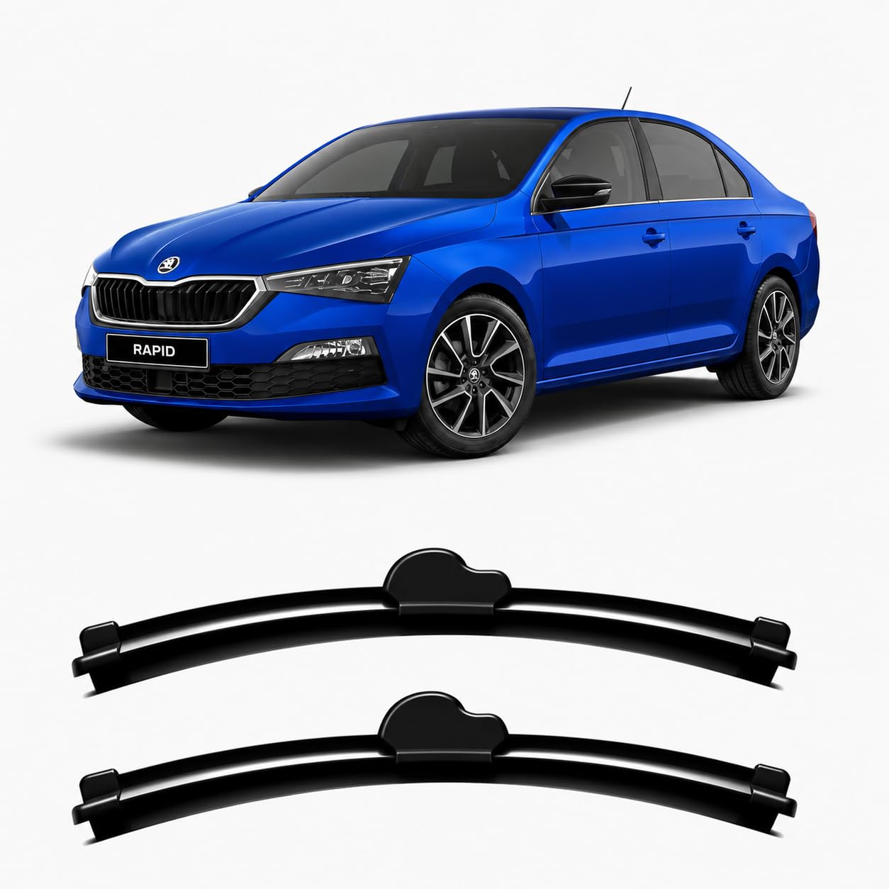 Banana Wiper Blades for Skoda Rapid 2020-2026 present Front Windshield | Set of 2 | Curved Beam Type | U Hook | Graphite Rubber | Streak-Free-image-23