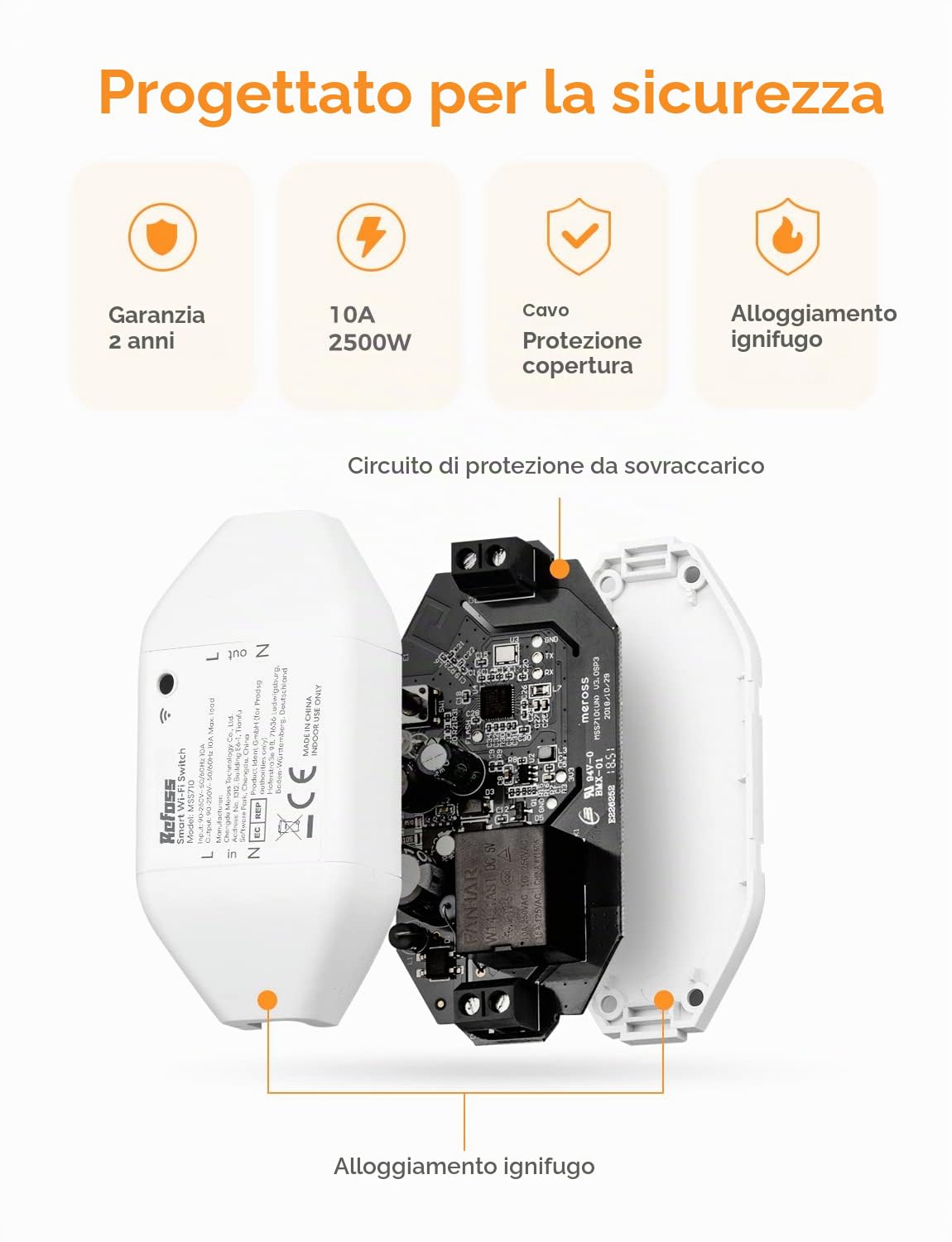Refoss L'interruttore WiFi Funziona con Apple HomeKit, Interruttore Intelligente Universale per Siri, Alexa, Google Home, Telecomando, Controllo Vocale, 2500 W, 2 Pezzo