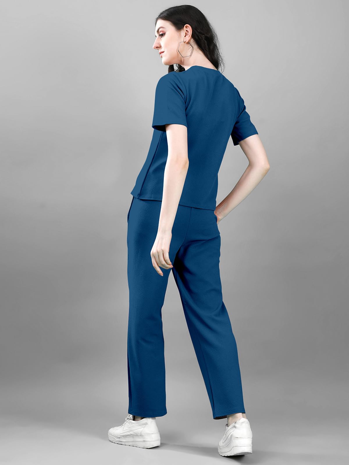 Selvia Co-Ords Set For Women|Lycra Top & Trouser Set|Casual Co-Ords Set For Women|Solid Two Piece Co-Ord Set|Sports Wear Co-Ords Set(707Ctk11668N-L_Teal Blue)