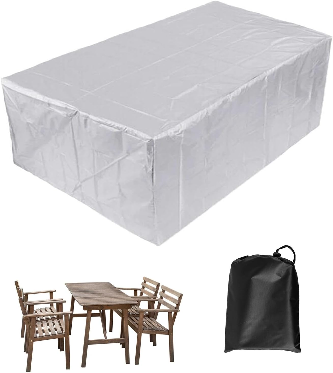 Outdoor Table Cover Waterproof 122x55x29inch/310x140x74cm Heavy Duty 600D Rectangular Patio Table Cover for Outside Dining Table and Chairs Sectional Sofa Set