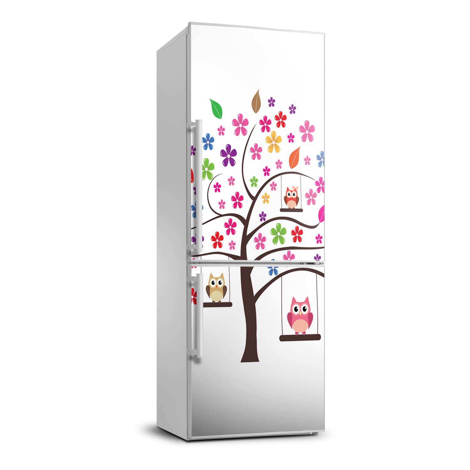 Autocollant frigo 70x190cm hiboux sur les balançoires pour décoration de cuisine
