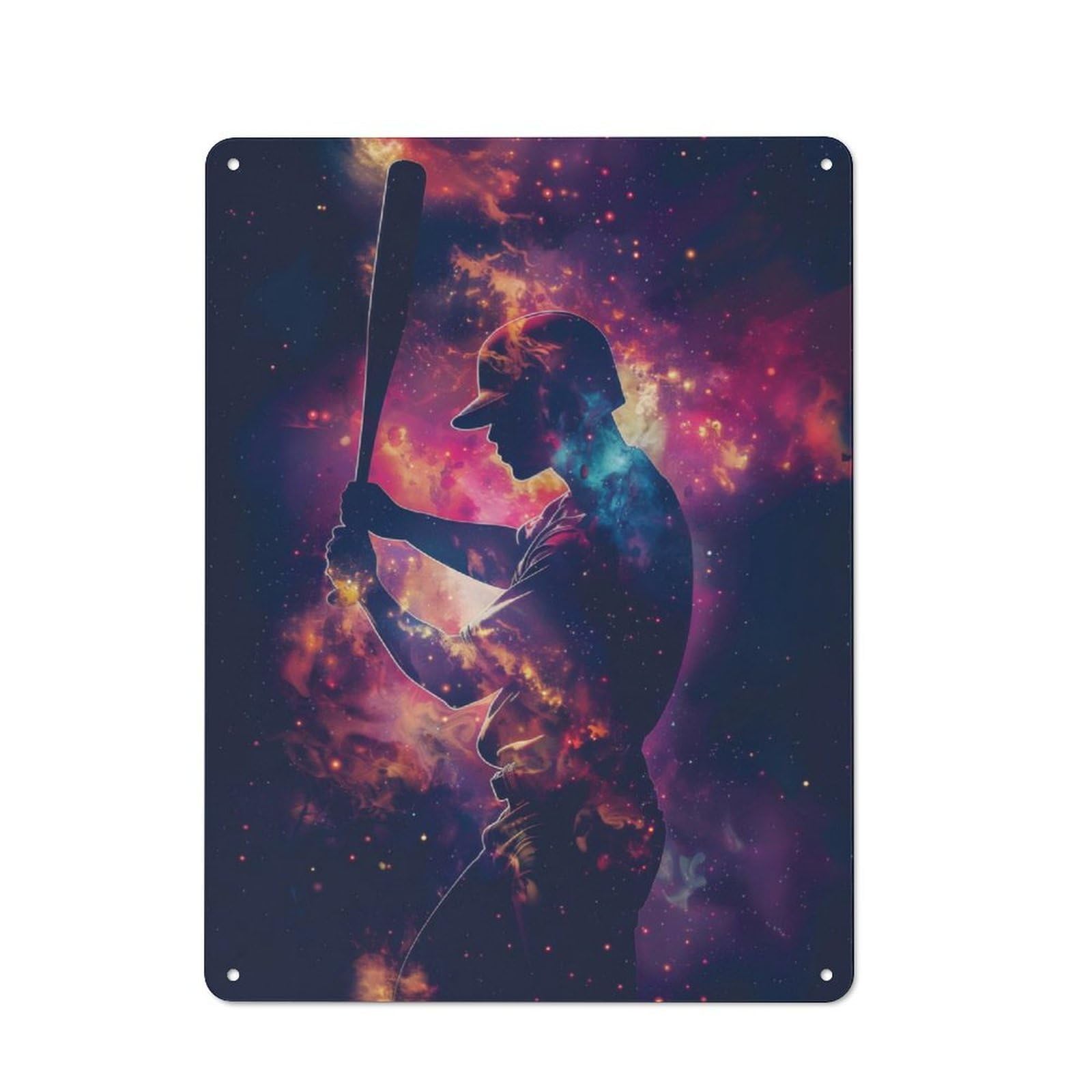 Baseball Galaxy Silhouette Decorative Metal Plaque, Easy to Hang Plaque for Garden Shed, Covered Patio, Kitchen Or Hallway, 40x30cm