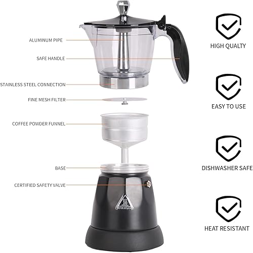 Miniatura 2 de Cuban Coffee Maker, 6 or 3cup Electric Espresso Coffee Maker, Portable Cafeteras Electricas Modernas, Electric Moka Pot with Detachable Base & Negro