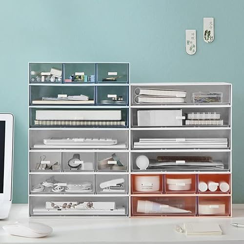 Miniatura 2 de Operitacx Organizador de escritorio de 2 piezas con 3 cajones de plástico apilable organizador de maquillaje para oficina escuela hogar