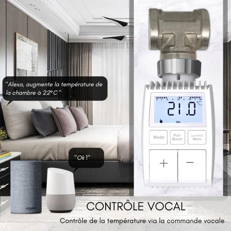 Kit de 2 Têtes Thermostatiques Connectées Universelle avec Ecran LCD + Passerelle ZigBee - SILAMP