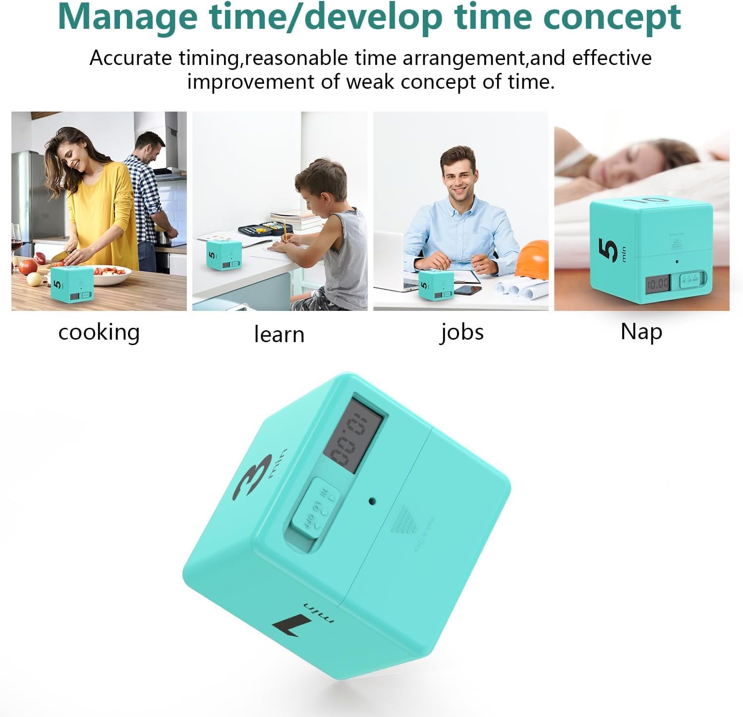 Pretmess - Temporizador de cocina con tapa de gravedad para gestión del tiempo y ajustes de cuenta regresiva 1-3-5-10 minutos (menta)