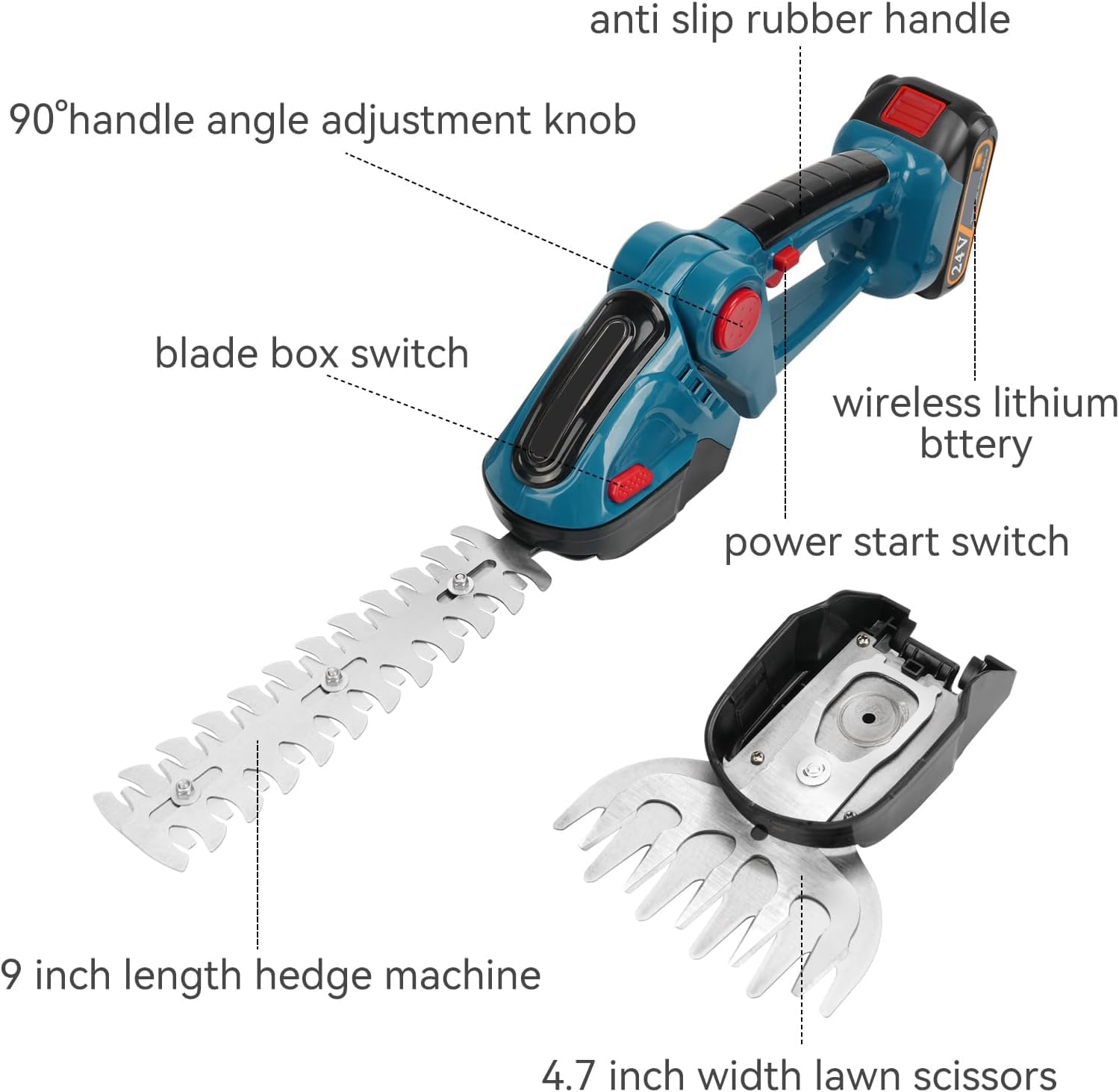 Cizalla de esculpida-setos eléctricos, tijeras de talla, setos y cortahierbas, inalámbricas, 21 V, tamaño seto, batería de 3000 mAh con 2 cuchillas, corte de borde inalámbrico para patio/jardín/césped