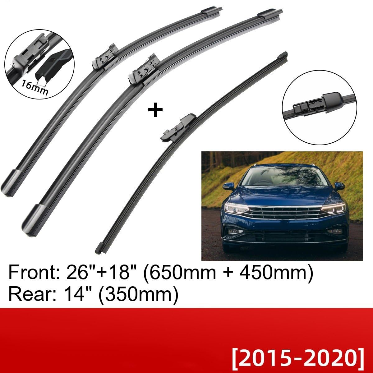 Spazzole Tergicristallo per VW per P&assat B8 Immobiliare 2015 2016 2017 2018 2019 2020 26 "+ 18" + 14 "Parabrezza Anteriore Posteriore Tergicristallo Spazzole Tergicristallo Auto