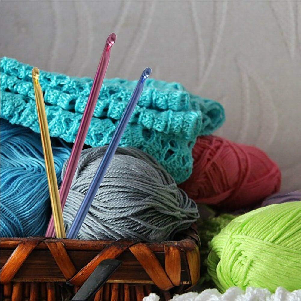 Tunisian Crochet Hooks Set,11PCS 2mm(B)-8mm(L)Afghan Knitting Needle Set Multicolor Aluminum Knitting Needles Tools Set for Beginners with Locking Stitch Makers Large-eye Blunt Needles Measure Tape