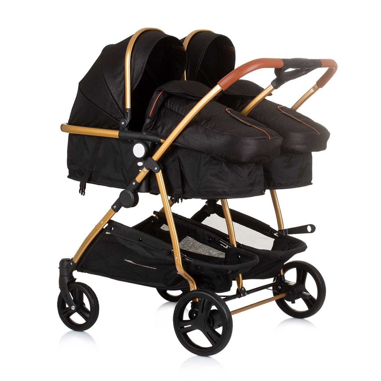 Chipolino, passeggino per fratelli, New Twin Duo Smart, pieghevole, cestino, colorazione:nero