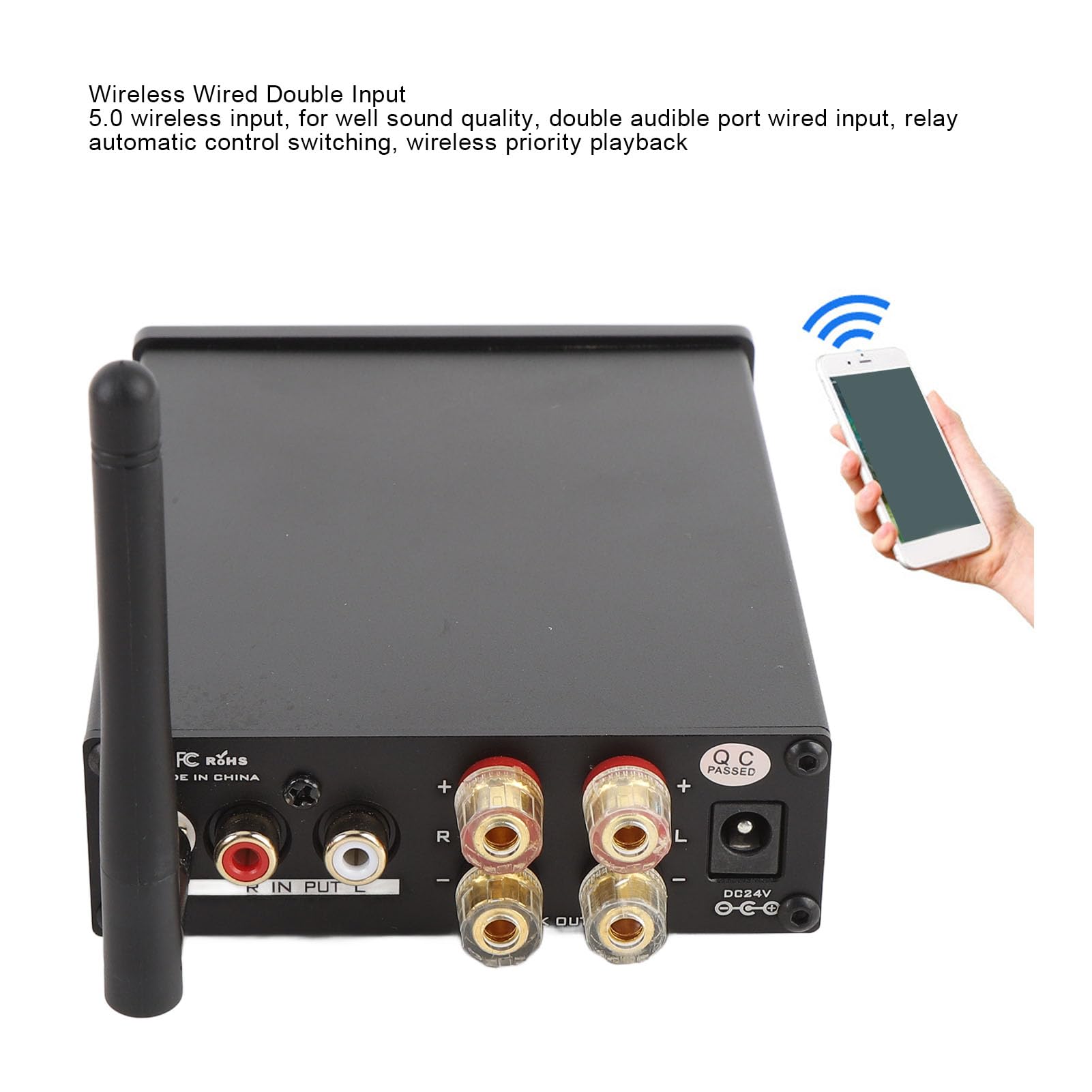 KKPLZZ Amplificatore stereo a 2 canali, amplificatore di corrente senza fili, connettori per altoparlanti passivi in interni, esterni, soffitto del garage (spina europea)