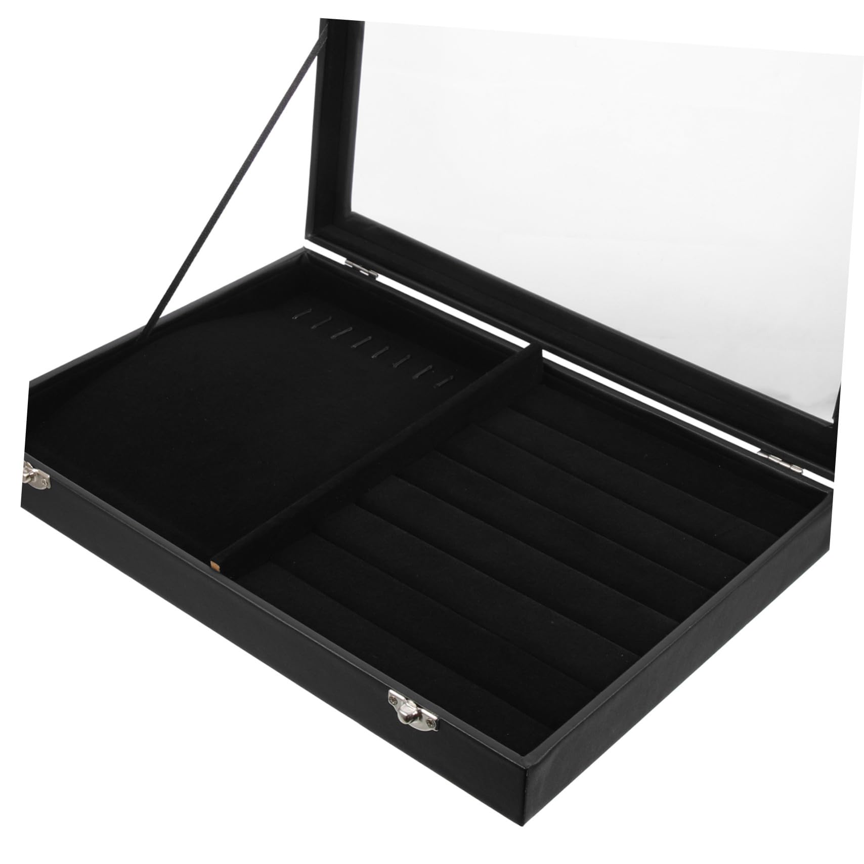 Hemobllo Caja de Almacenamiento de Joyas Negra con Tapa, Organizador de Collares y Anillos de Estilo Simple